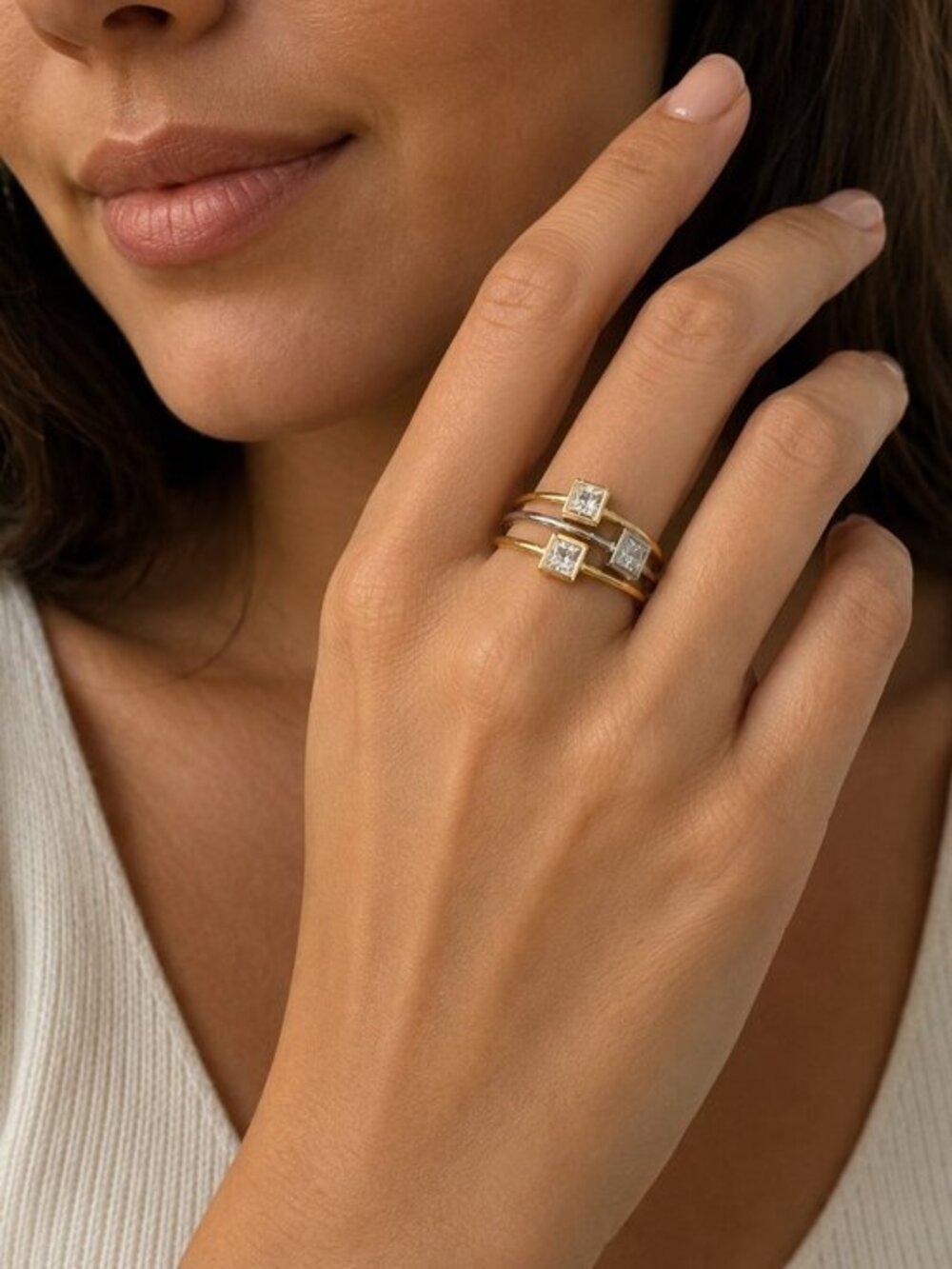 3 pc set Dainty 0.30ct Princess cut Engagement Ring size 8